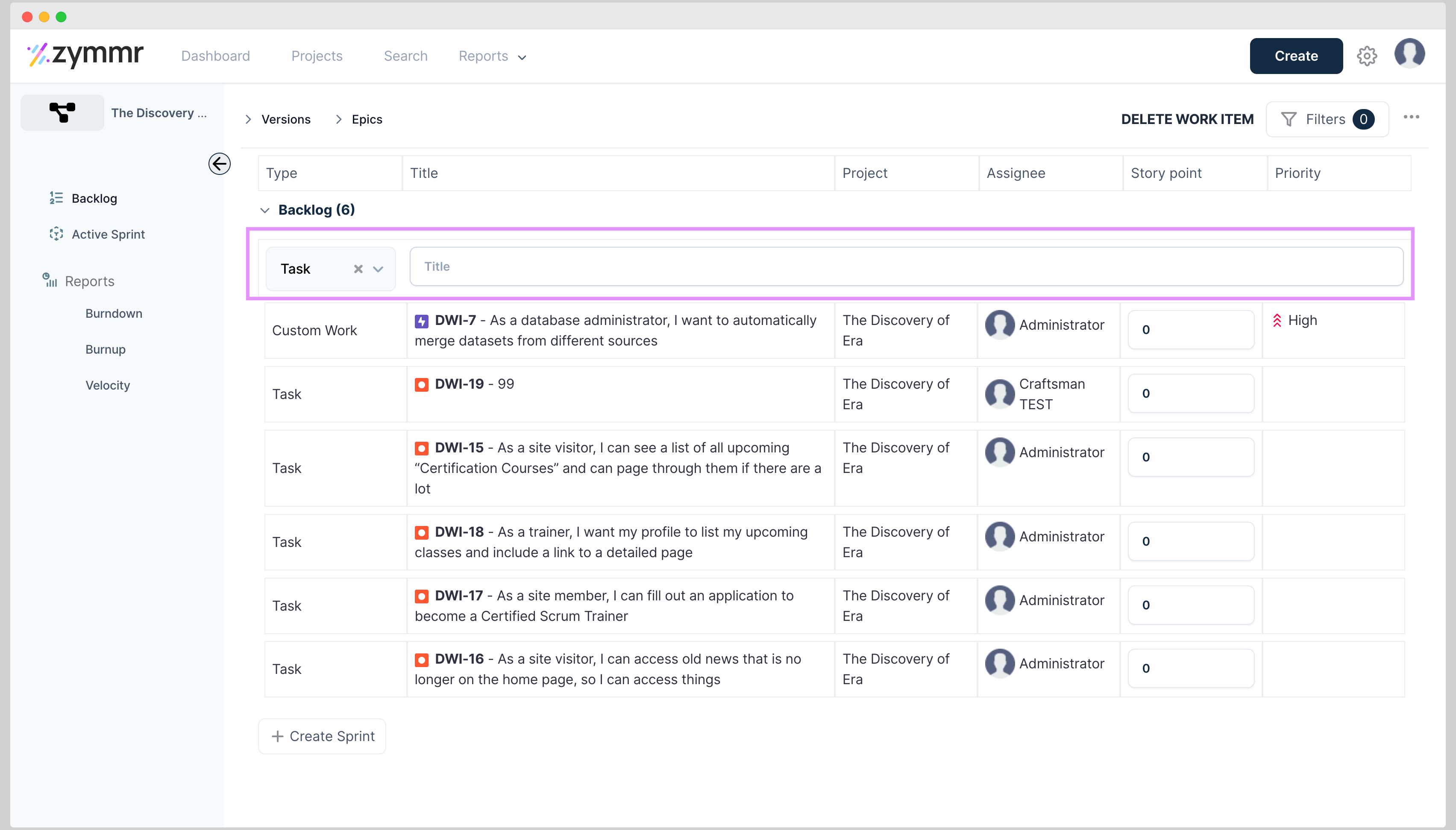 Create WI FROM BACKLOG